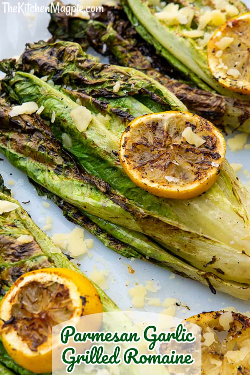 This Parmesan Garlic Grilled Romaine is the perfect vegetable side dish to go along with grilled steaks, chicken and more. It's a delicious way to eat your salad greens! 