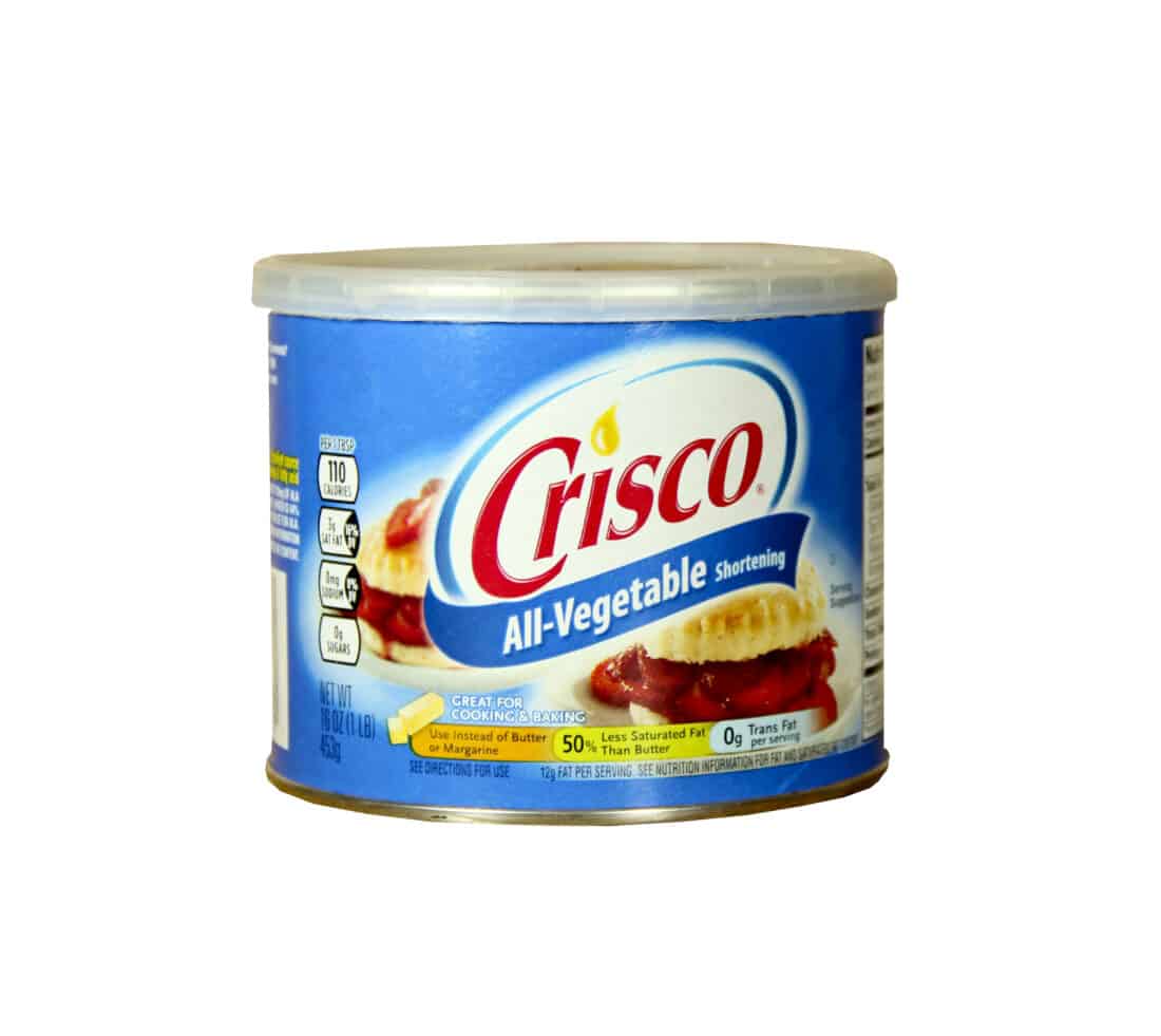 A can of Crisco All Vegetable Shortening