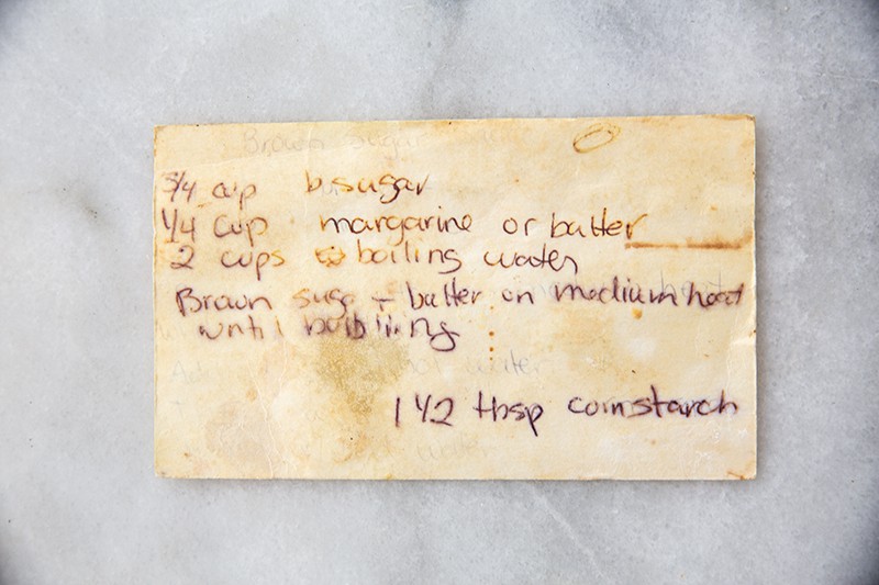 Brown sugar syrup ingredients written on a piece of paper