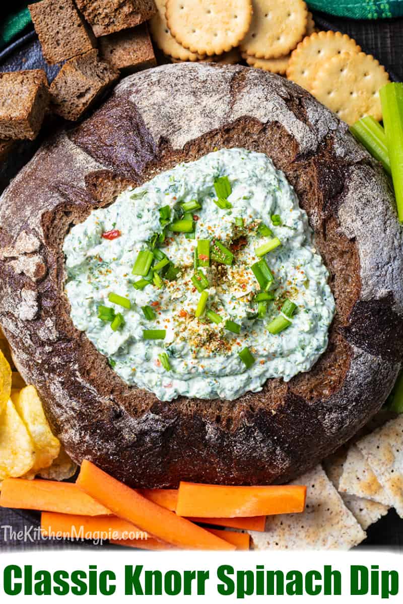 This is the classic spinach dip made with vegetable soup mix and water chestnuts that has been popular since the 1970's! #spinachdip #appetizers #dip