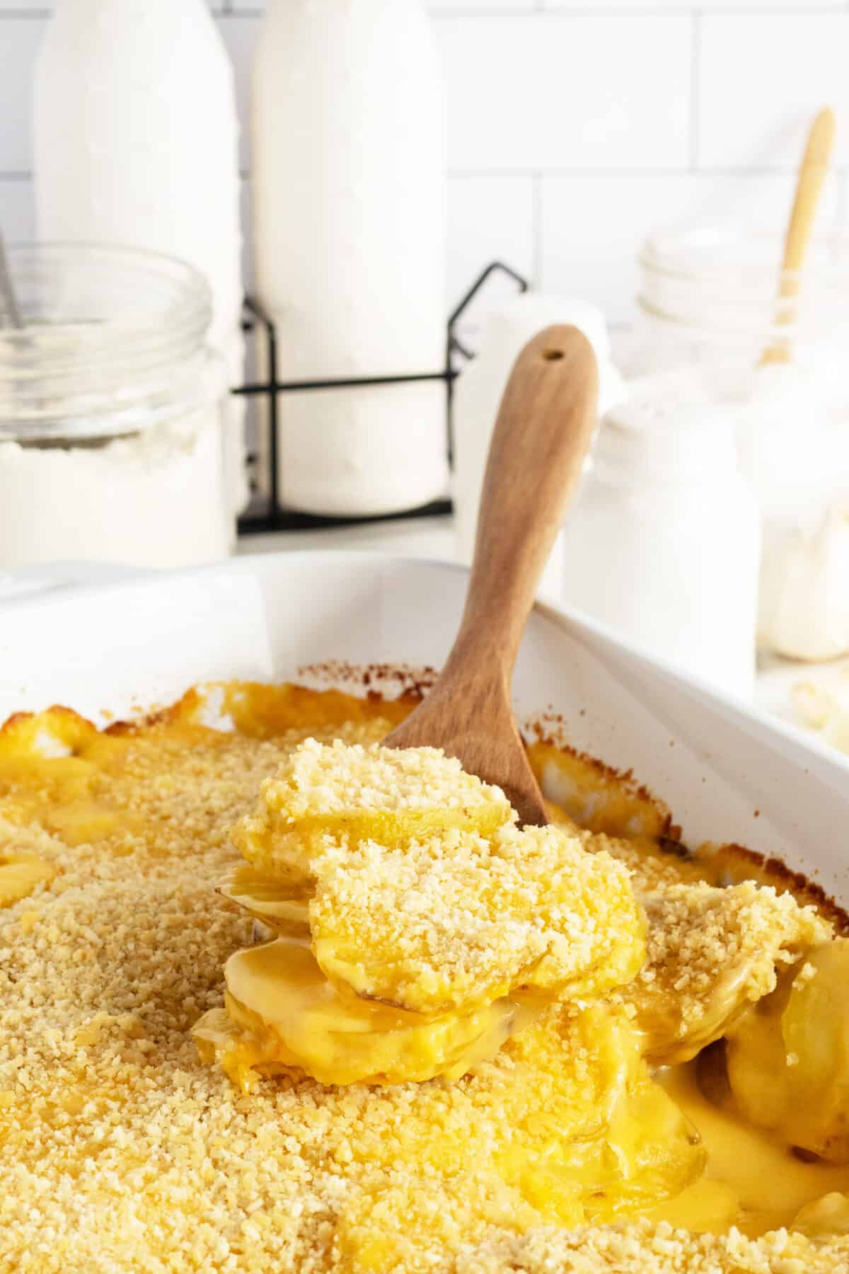 potatoes au gratin in a baking dish