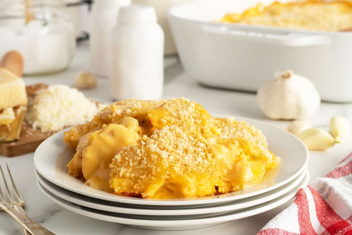 potatoes au gratin on a white plate