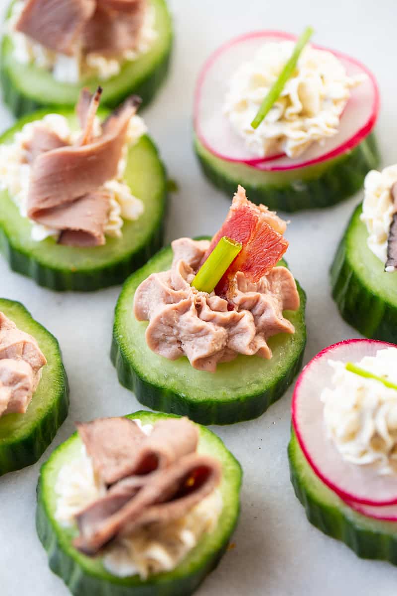 Low Carb Canapés in cucumber slices