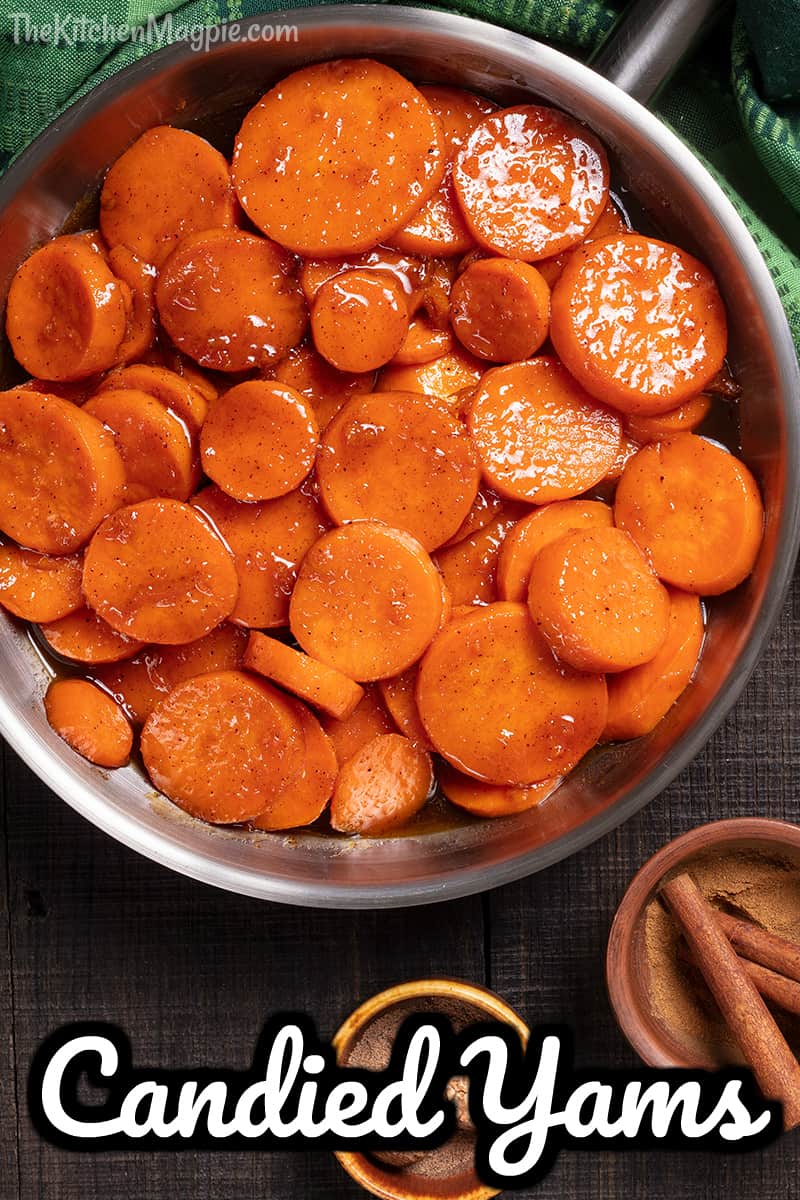 Candied yams are cooked yams (usually sweet potatoes) that are glazed in a delicious cinnamon spiced brown sugar and butter sauce! 