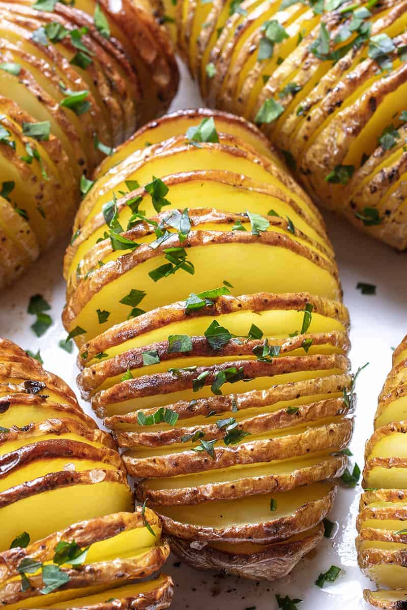 The Perfect Salty, Crispy Roasted Hasselback Potatoes - The Kitchen Magpie