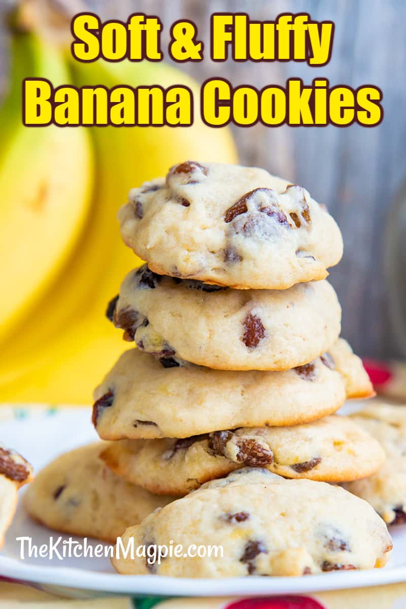 These soft & fluffy banana cookies are the perfect way to use up very ripe bananas - or the ones that you have stored in your freezer for baking! 