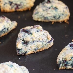 blueberry scone on a baking sheet