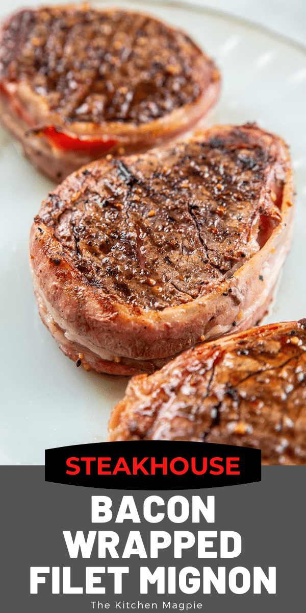 How to make restaurant quality grilled Filet Mignon at home! Wrap them in bacon and season with Montreal steak spice, because simple is the best! #steak #filetmignon #bacon #grilling 