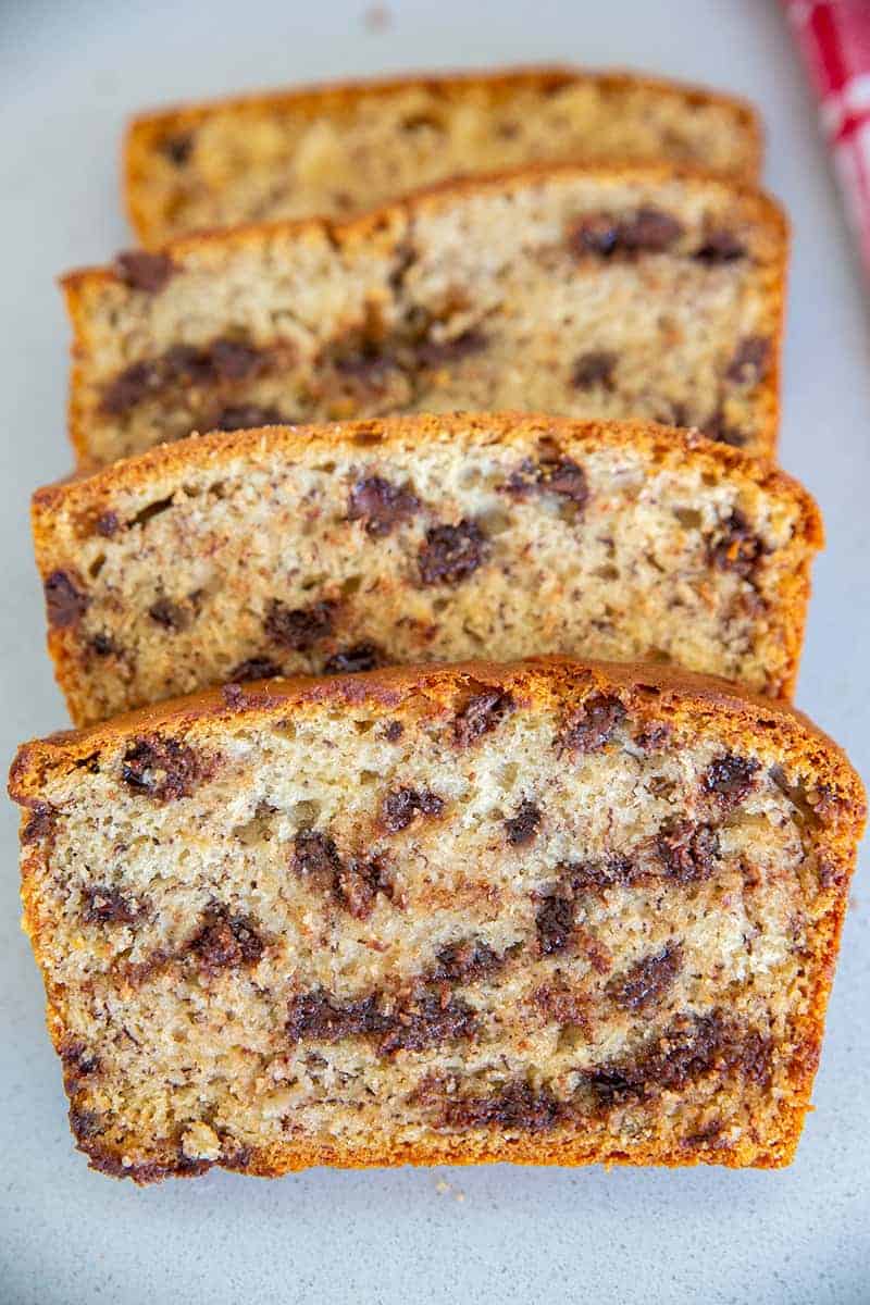Four Slices of Chocolate Chip Sour Cream Banana Breads