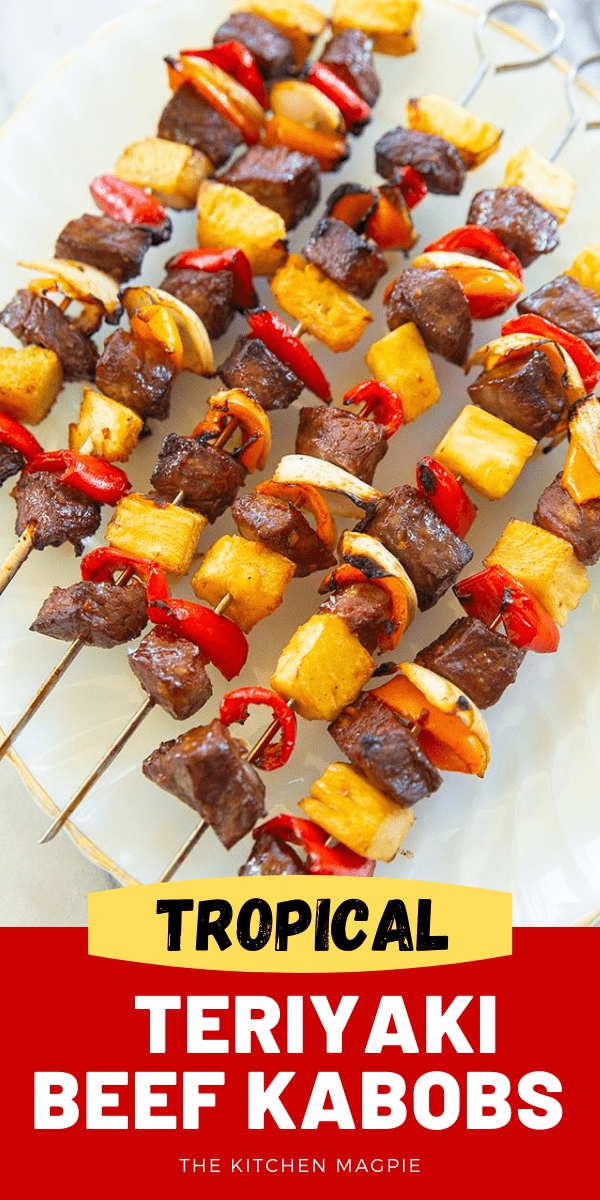 A delicious pineapple based teriyaki marinade makes these beef kabobs an easy healthy meal that the whole family will love!