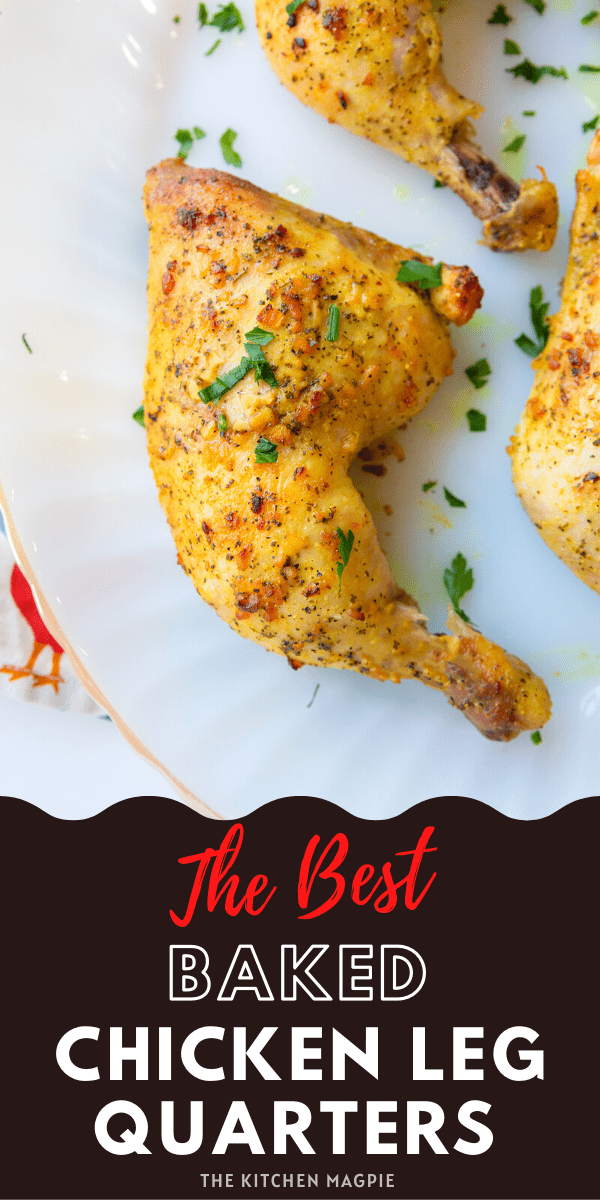 Lemon pepper, garlic and butter make these baked chicken leg quarters an easy, fast and seriously flavor-packed dinner! #chicken #recipe #garlic 