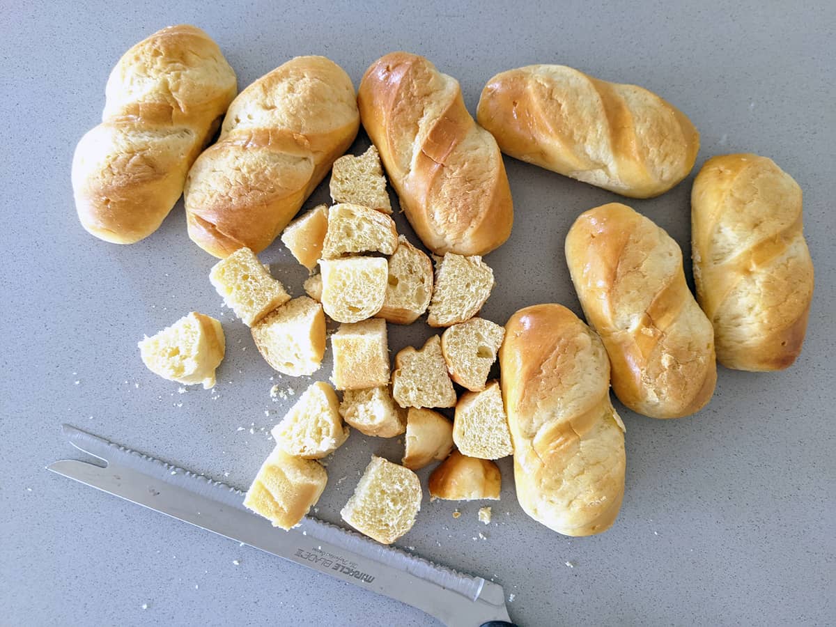 buns cut up into one inch cubes