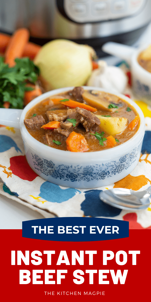 This Instant Pot beef stew recipe is so easy, fast and extremely delicious it's sure to become one of your favorite recipes to make in the pressure cooker! #instantpot #beefstew #pressurecooker