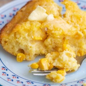 Jiffy Corn Casserole in a plate