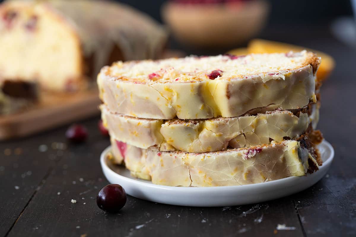 three slices of cranberry orange bread