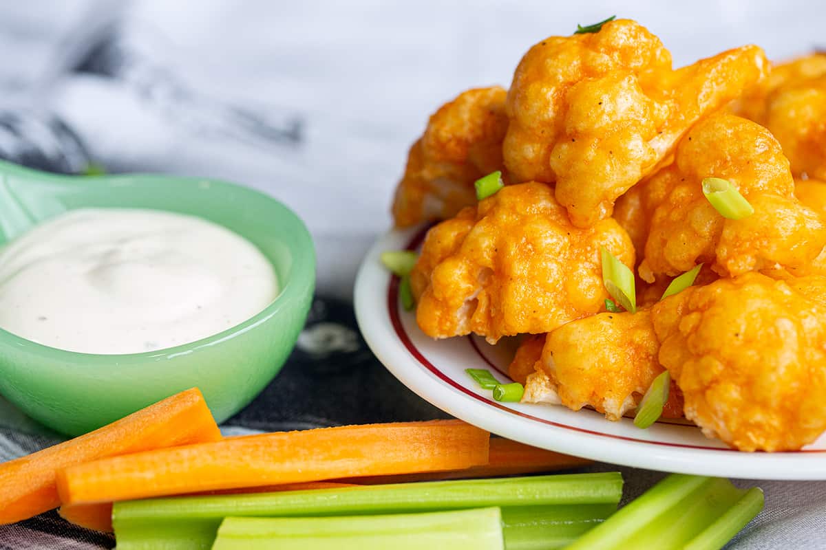 Buffalo Cauliflower on a white plate