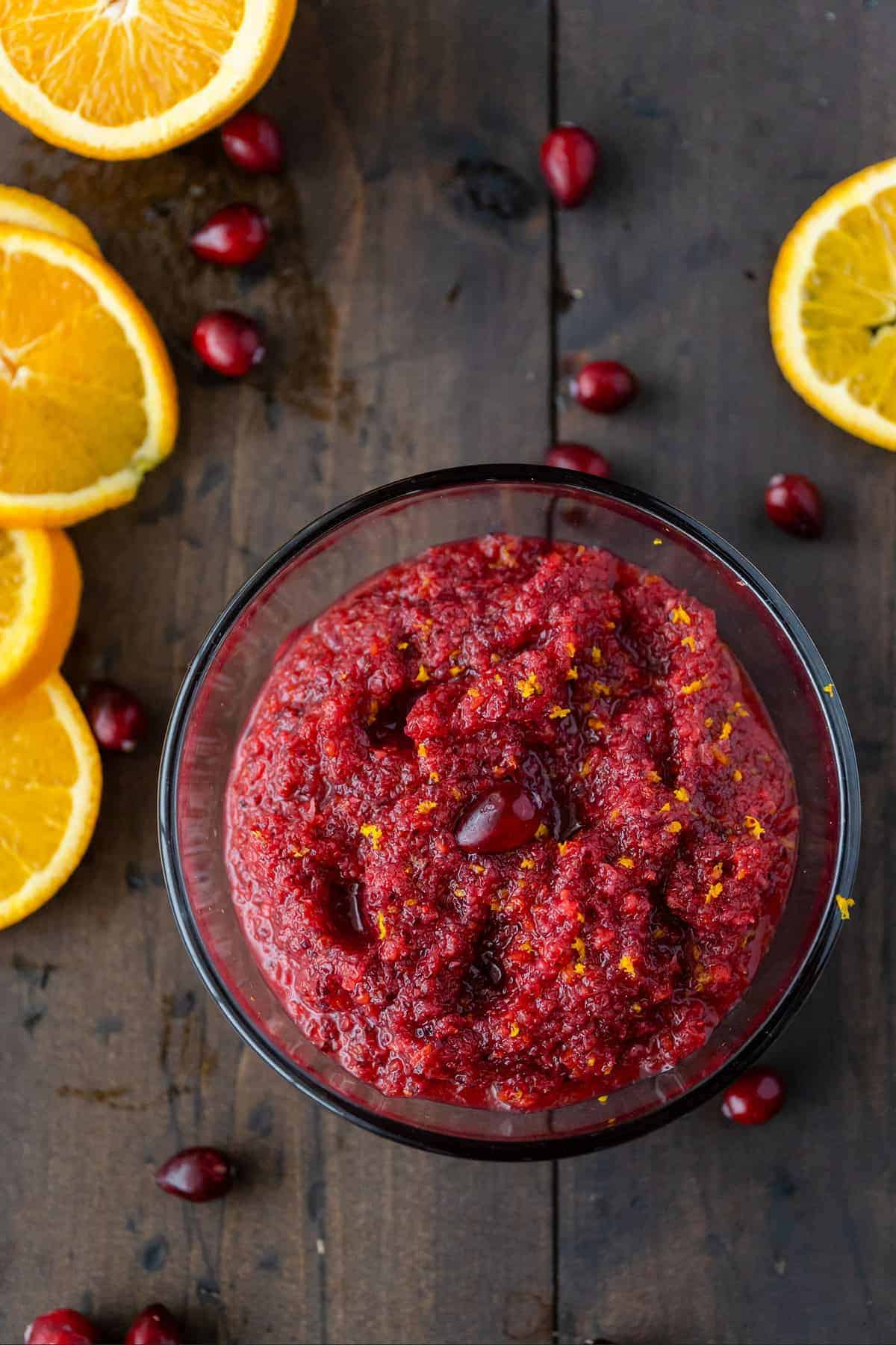orange cranberry relish in a large bowl