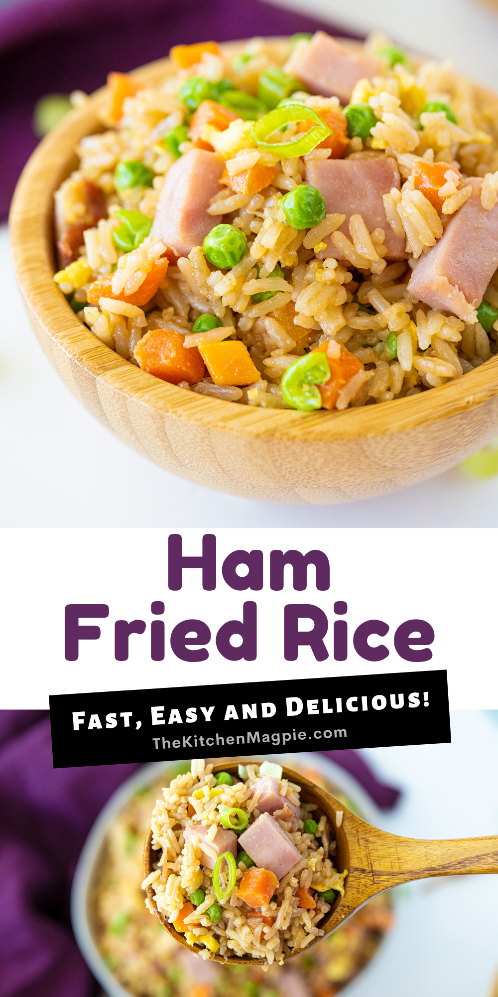 How to make fast, easy and deliciosu ham fried rice! This recipe is perfect for ham leftover and makes a great breakfast, lunch or dinner! 