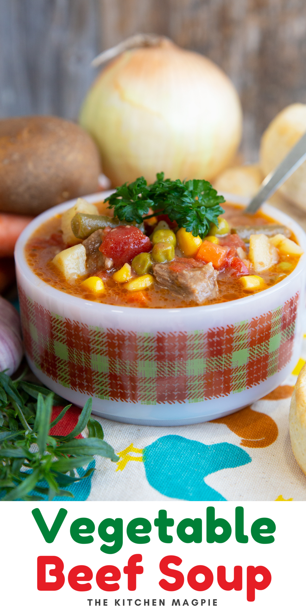 Delicious vegetable beef soup loaded with vegetables and simmered on the stovetop that makes for a hearty dinner or lunch! 