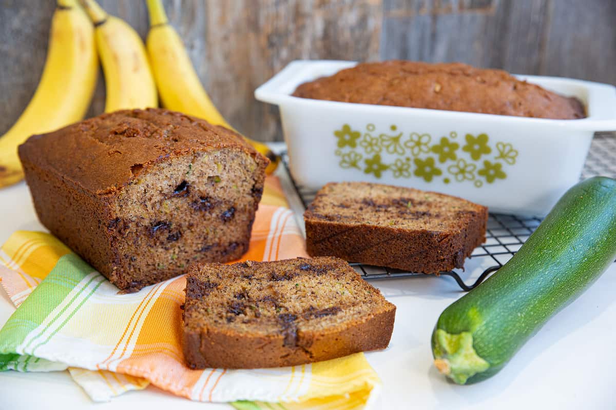 Whole and Sliced Zucchini Banana Bread