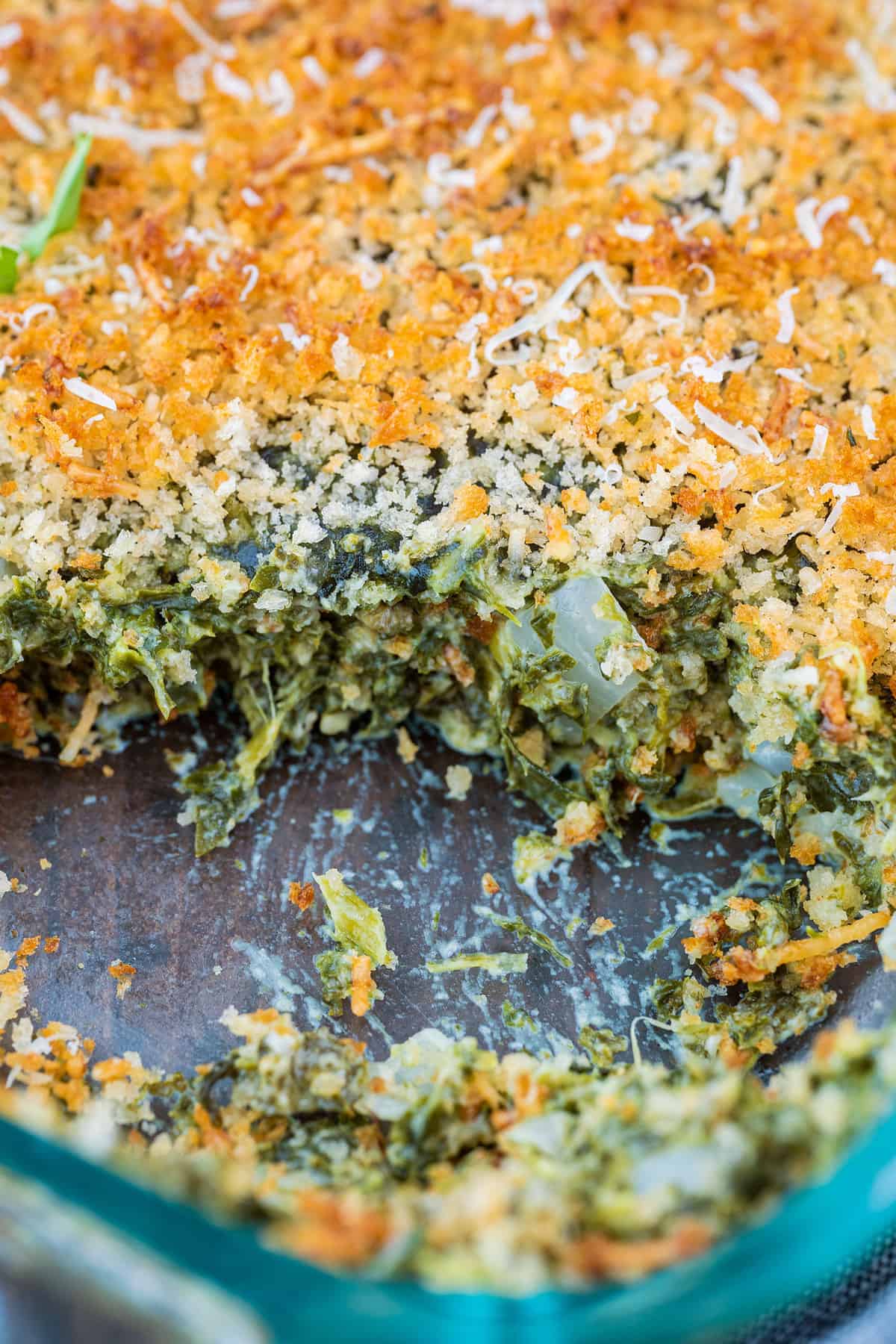close up of spinach casserole