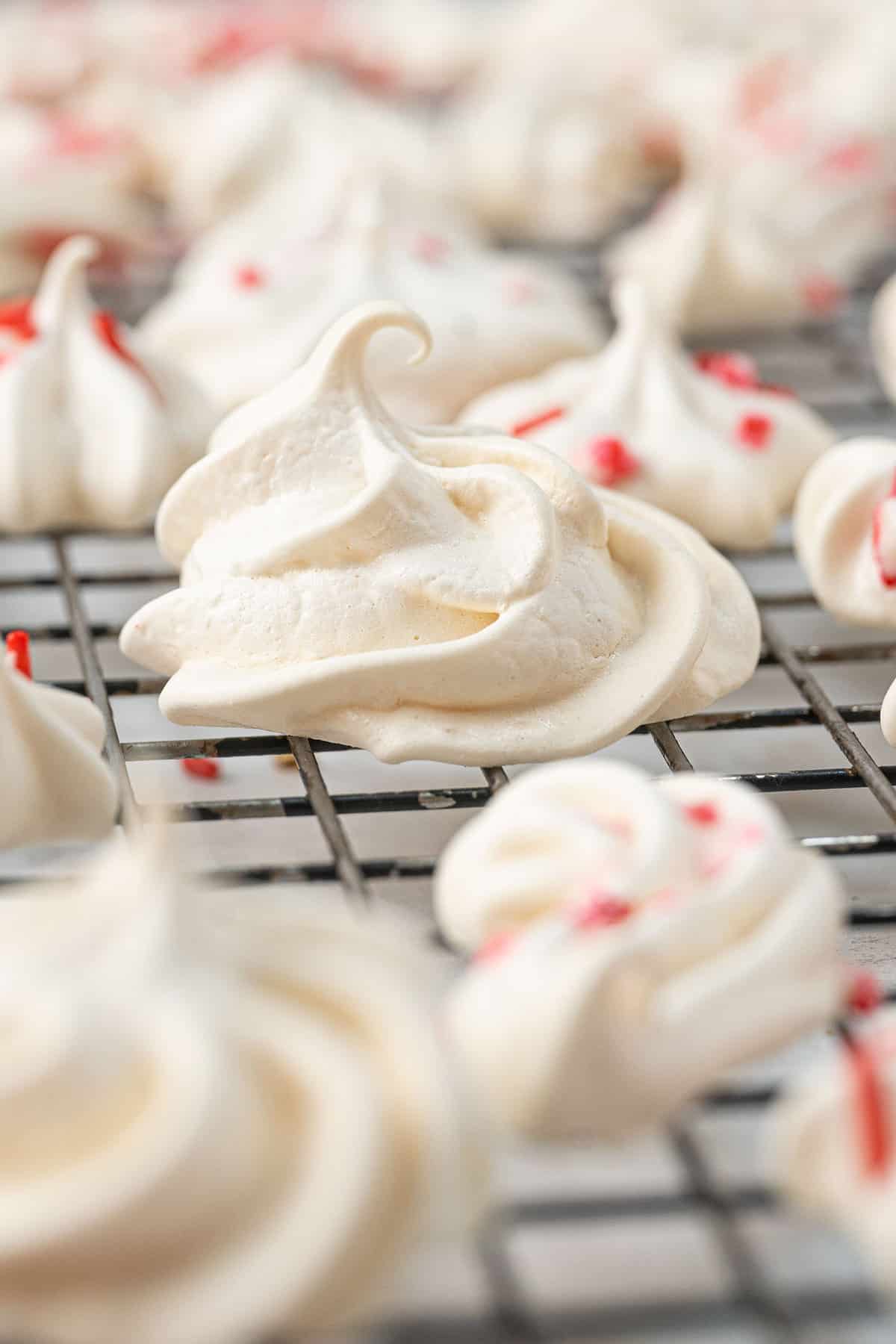 Meringue Cookies on a baking rack