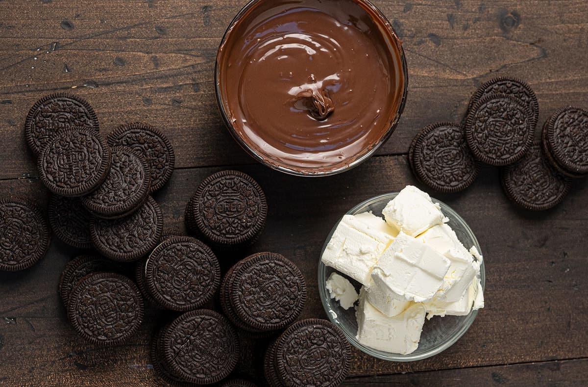 oreos, cream cheese and chocolate - Oreo Ball Ingredients