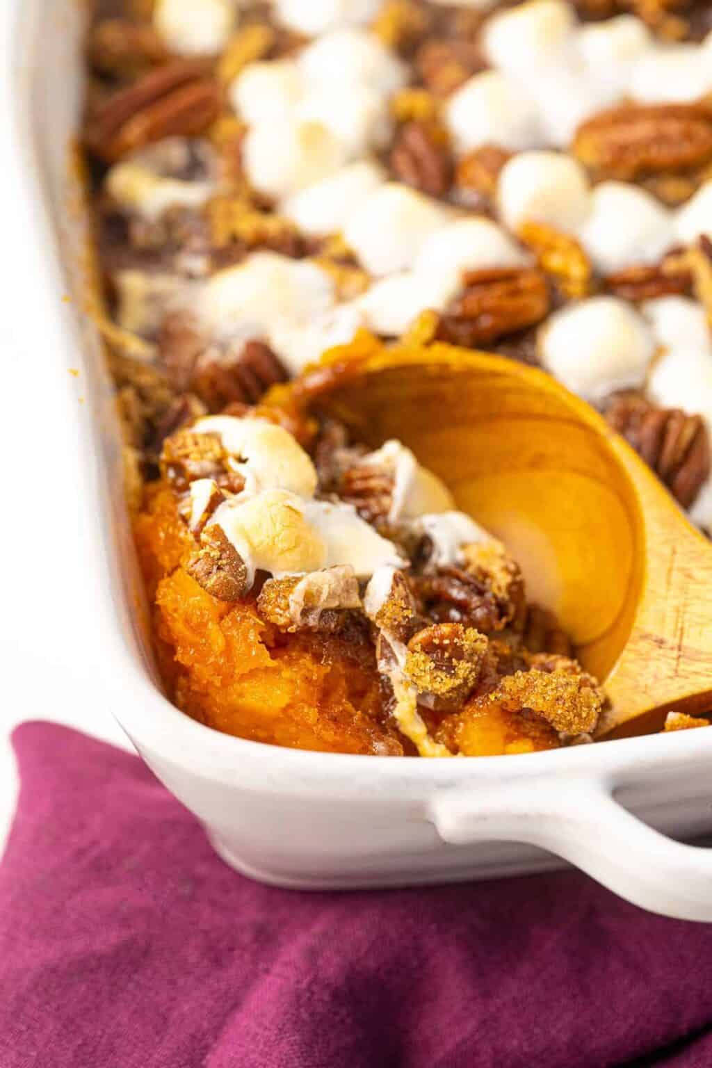 Easy Sweet Potato Casserole with Marshmallows - The Kitchen Magpie