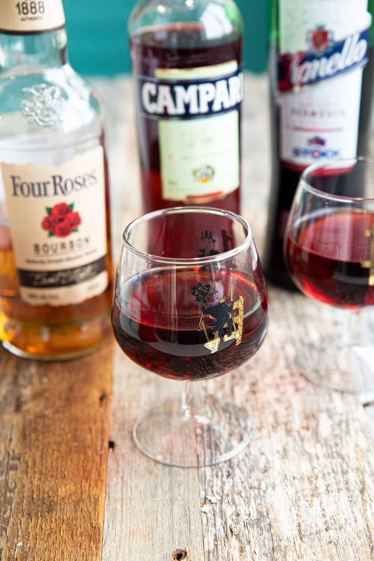 Boulevardier in a brandy glass.