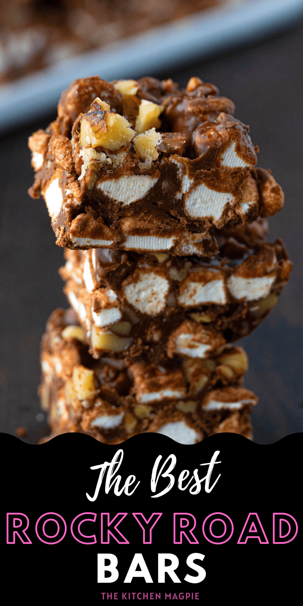 Nothing beat easy and delicious Rocky Road chocolate marshmallow bars loaded with peanut butter and walnuts for a crunch! 