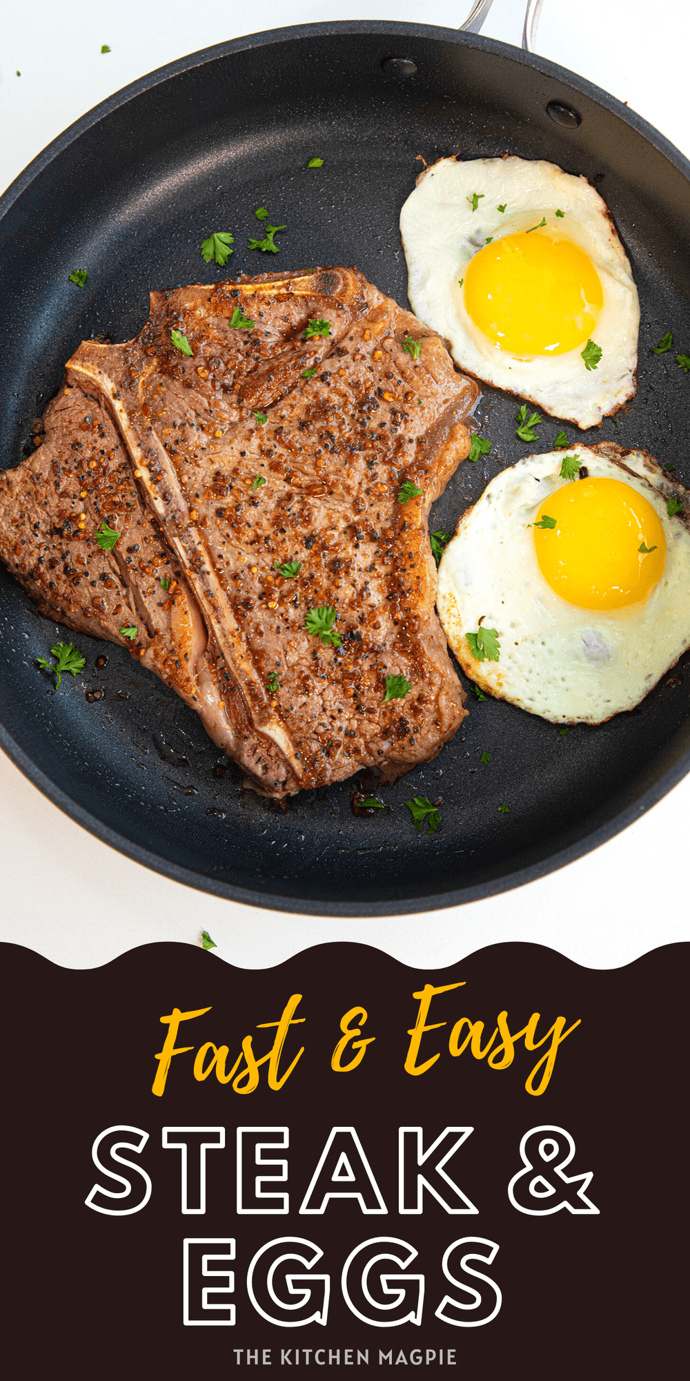 Skip the restaurant and make your own steak and eggs at home! Pan-seared or grilled steak is seasoned with steak seasoning and served with hot, fresh fried eggs for the perfect meal.