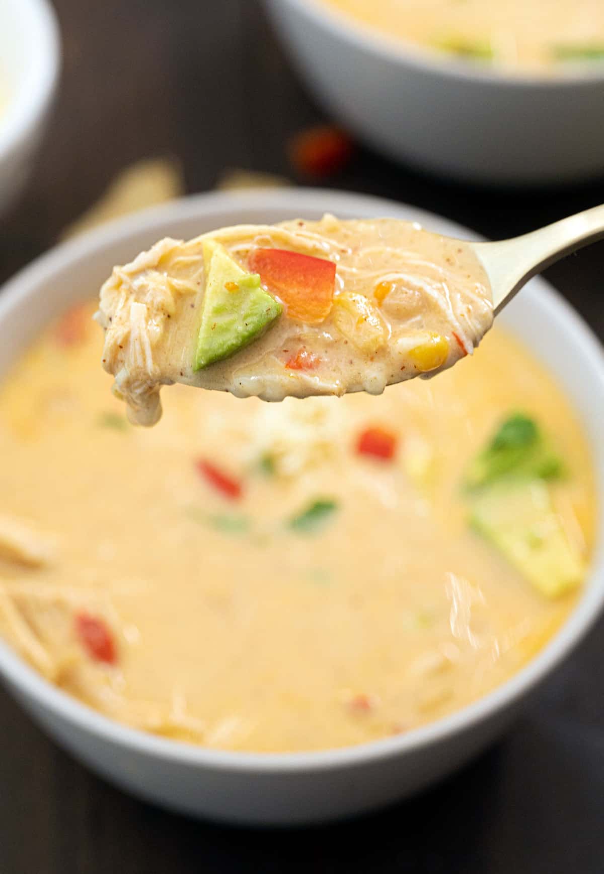 A spoonful of white chicken chili.