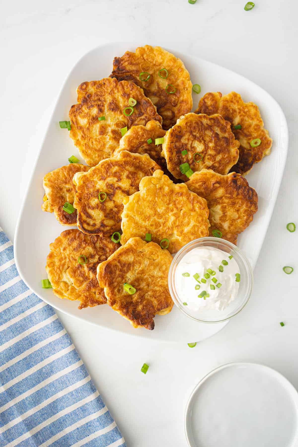 Corn Fritters on a white platter