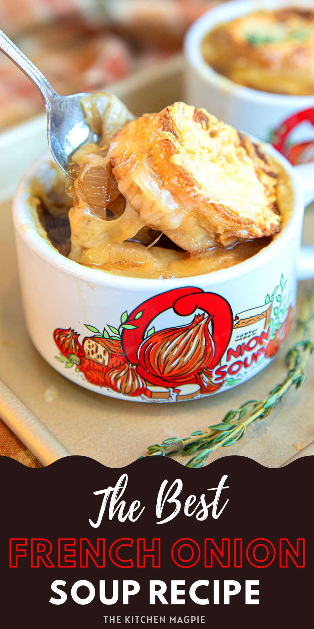 Sweet caramelized onions in a rich beef stock, all topped off with a baguette and melted cheese make this a delicious and classic treat!