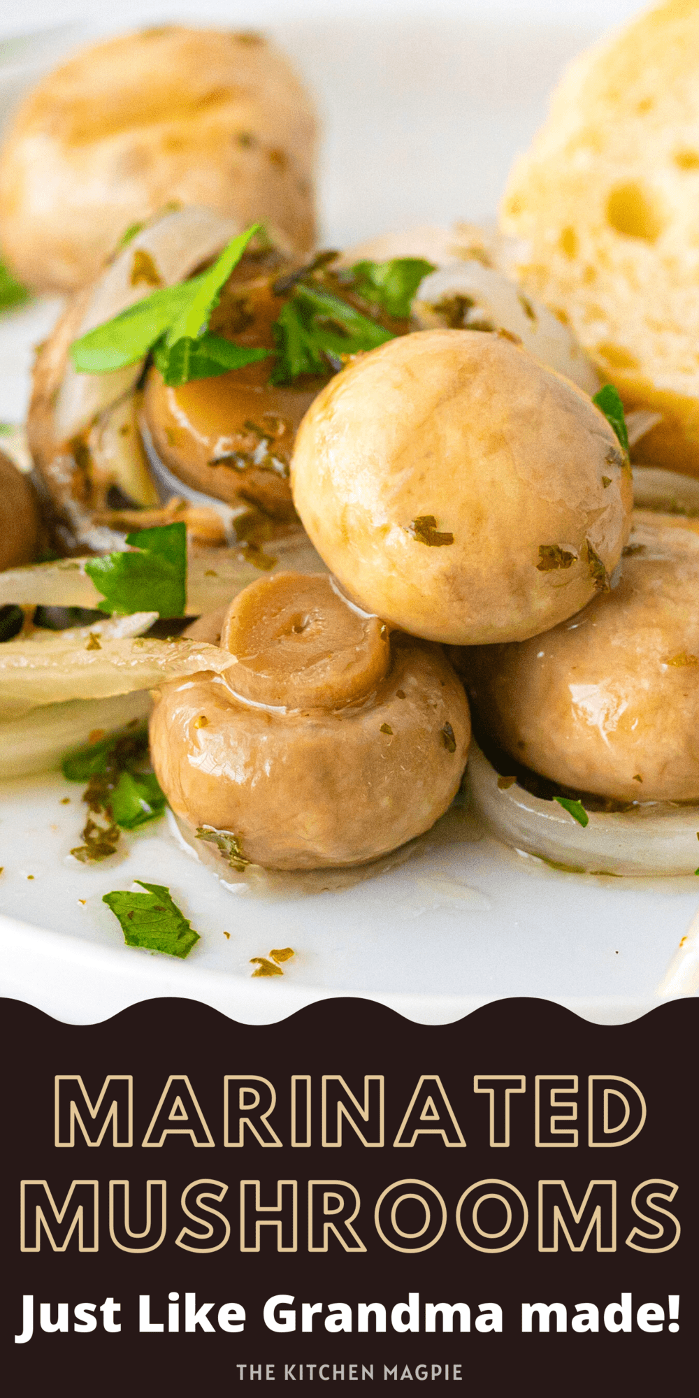 Marinated mushrooms have always been a hit as an appetizer! This recipe uses fresh mushrooms but if you want to go full retro, used drained canned mushrooms, just like Grandma did!