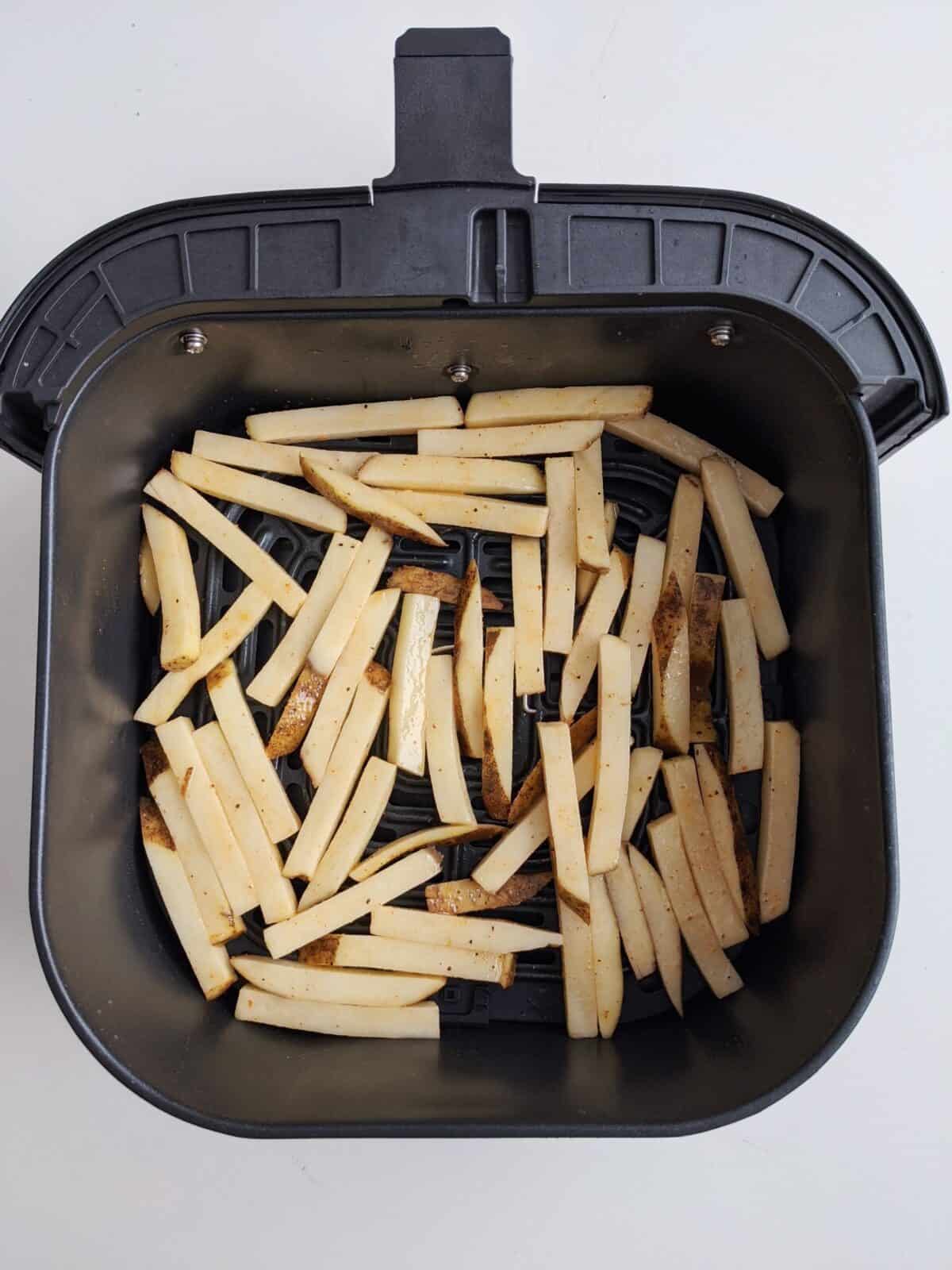 Add the fries to the air fryer basket.