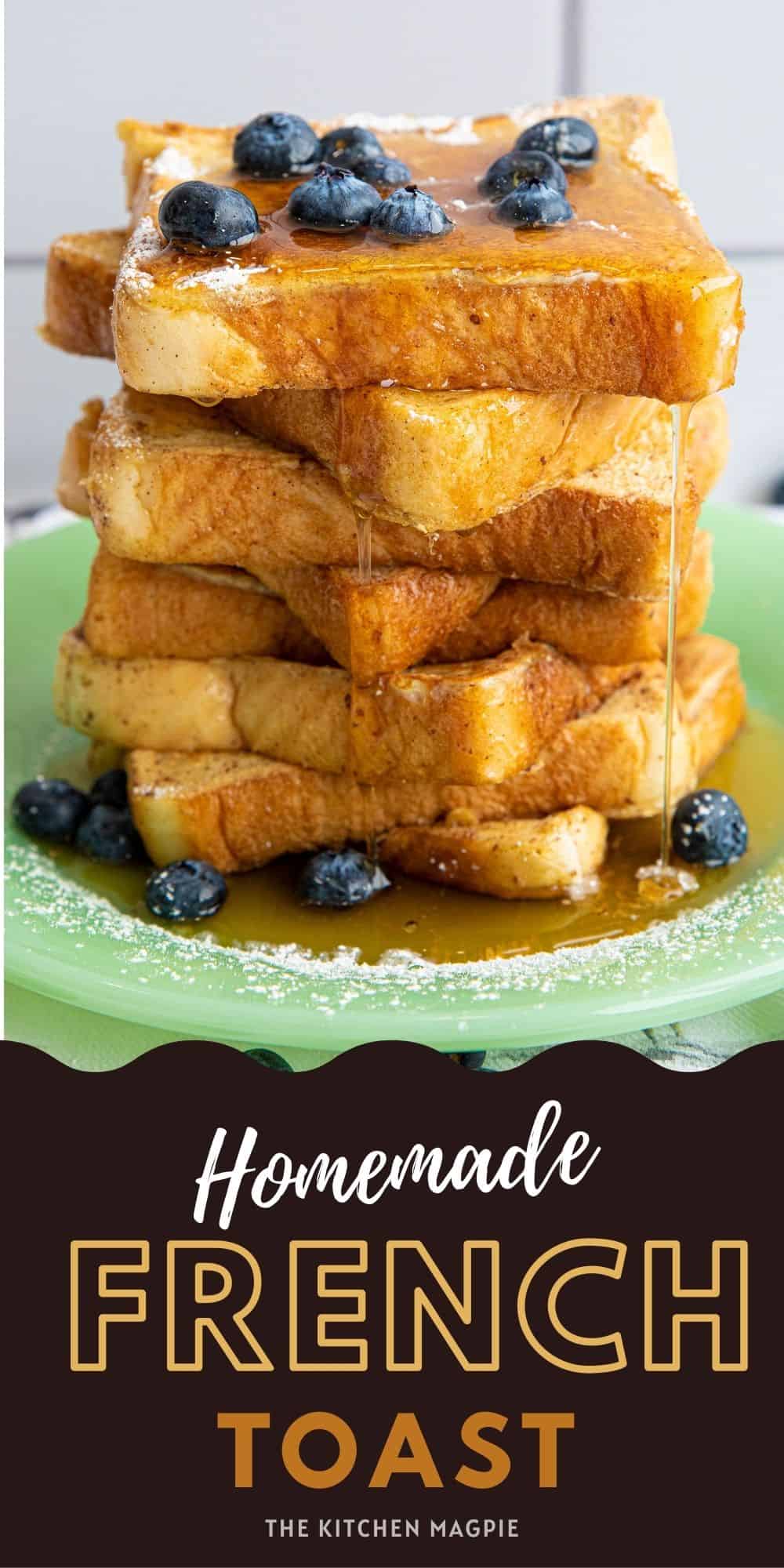 An easy way to make simple french toast topped with syrup and blueberries for a great breakfast.