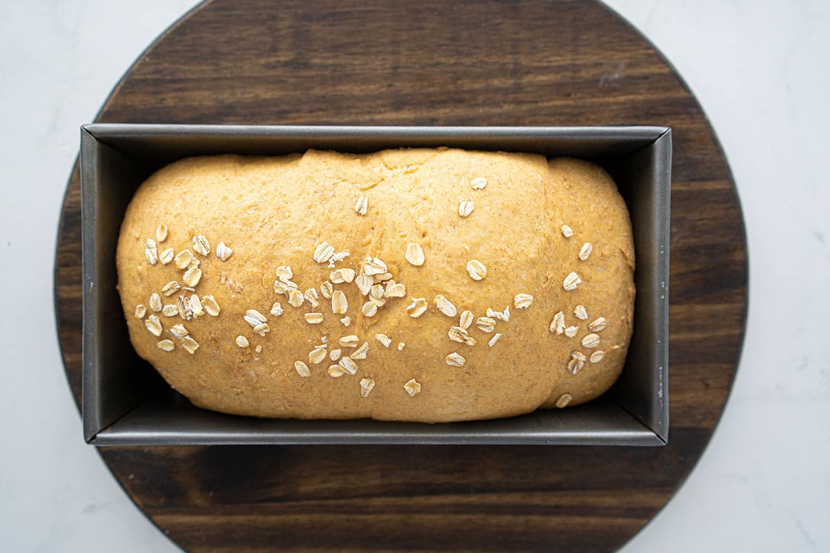 Oatmeal Bread dough in pan