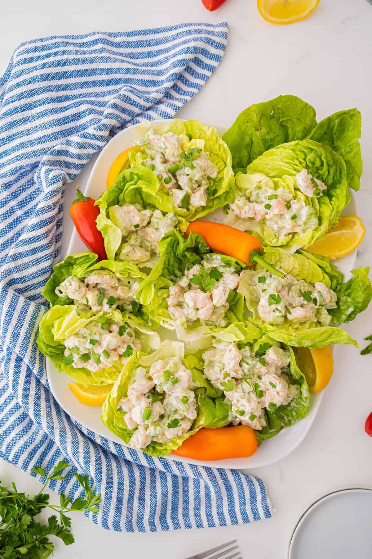 shrimp salad in lettuce cups