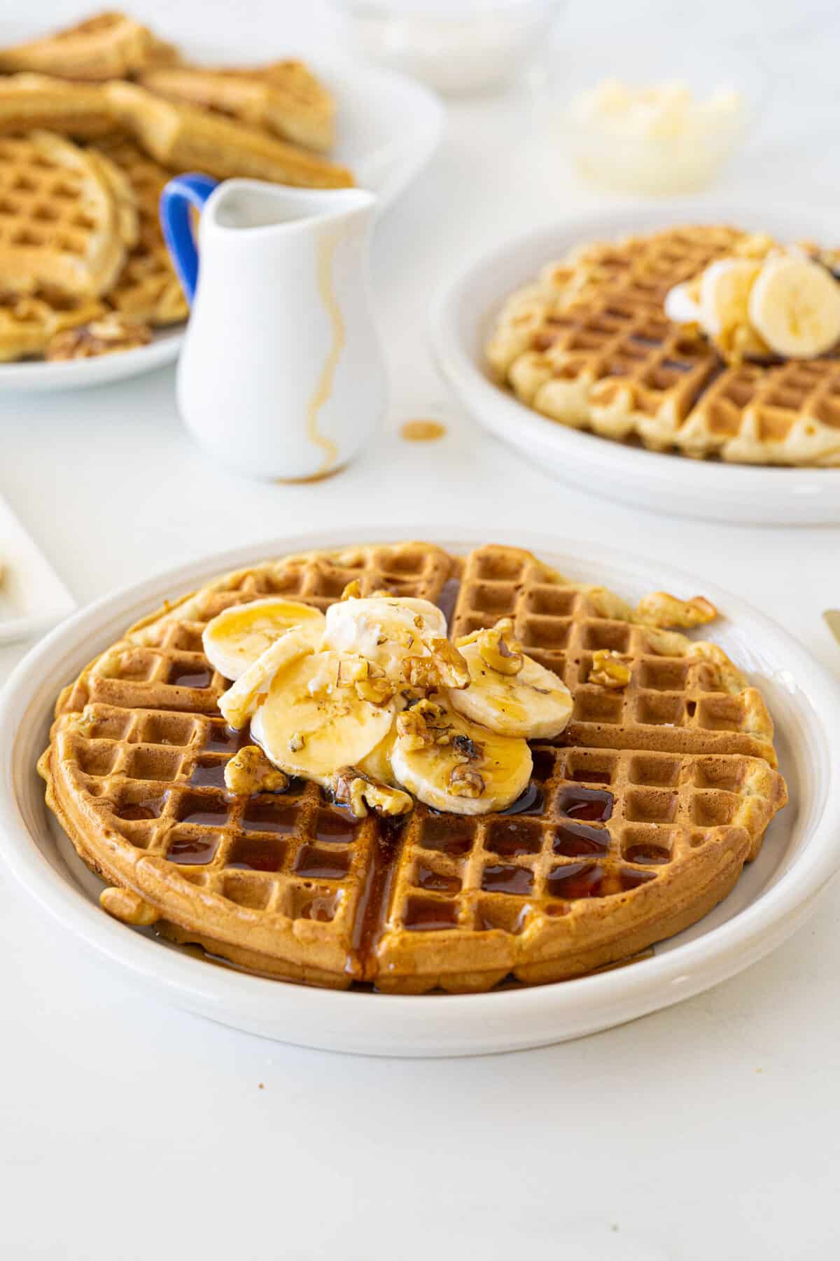 banana waffles with walnuts and syrup
