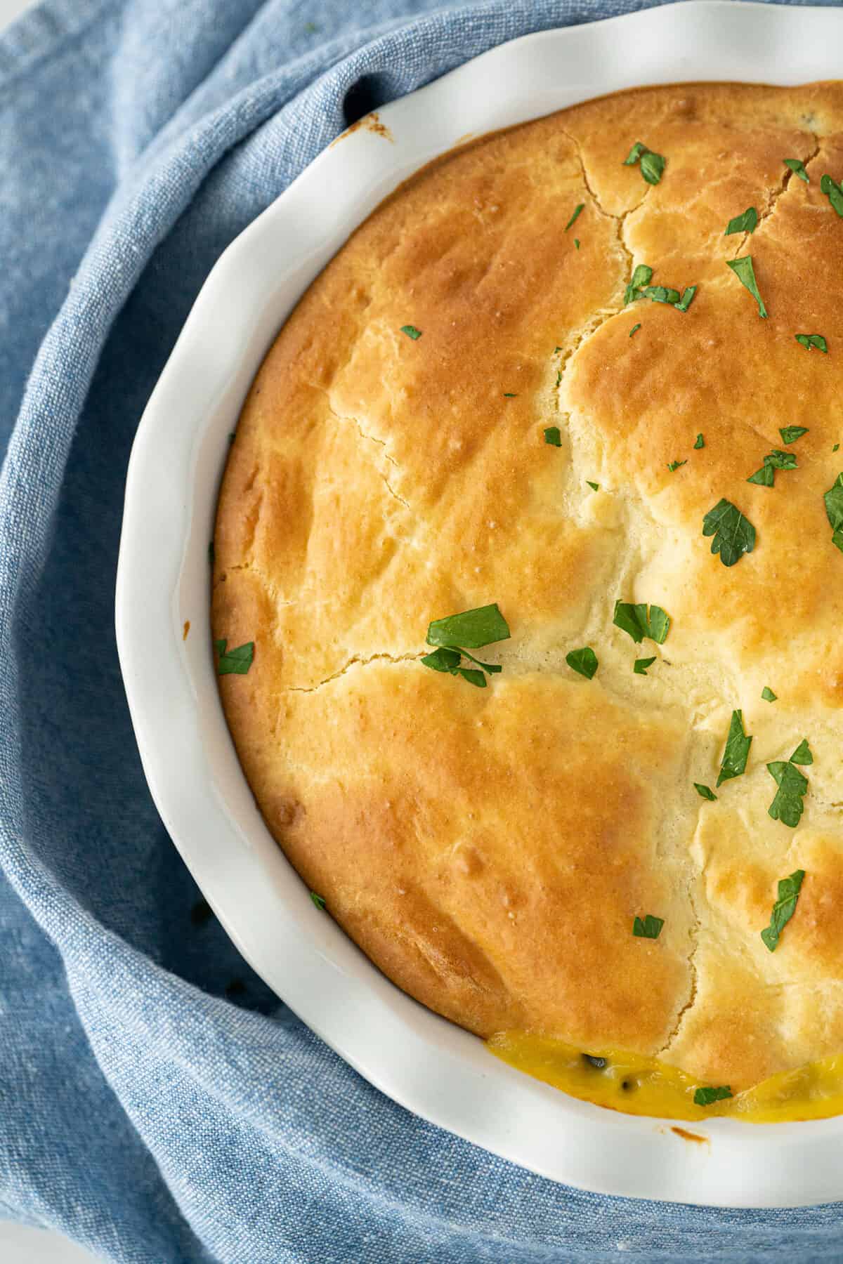 the browned baked top of Bisquick™ Chicken Pot Pie