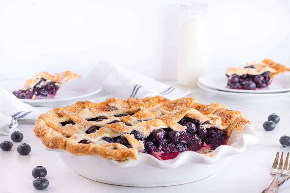 blueberry pie in a pie plate