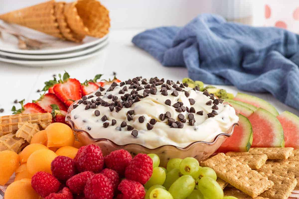 Sweet cannoli dip with ricotta and chocolate chips.