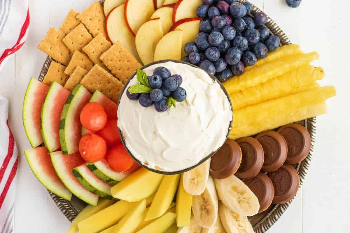 Cream Cheese fruit Dip with cookies and fruit