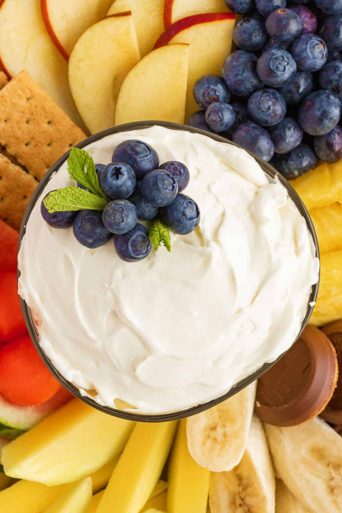 top down shot of cream cheese marshmallow dip