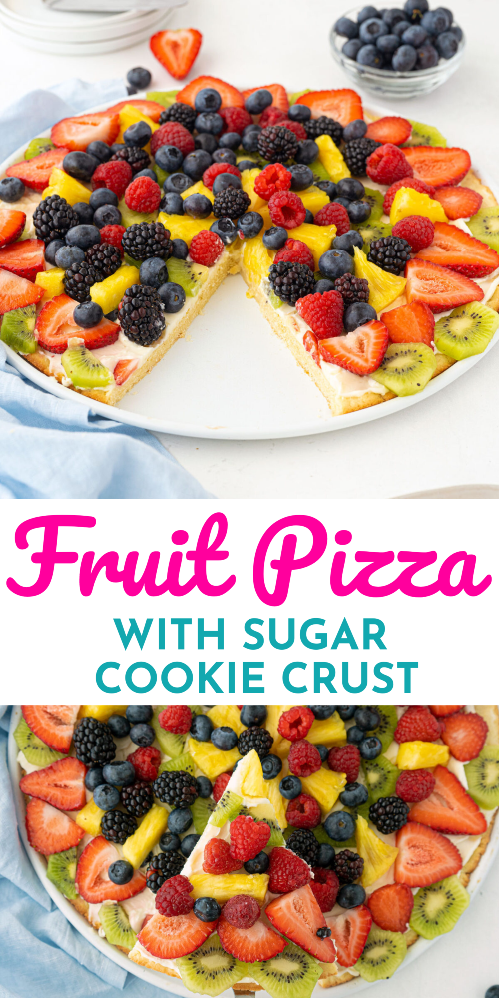 Fruit pizza is an amazing dessert pizza that has a shortbread crust, a cream cheese layer, then layers of delicious fresh fruit!