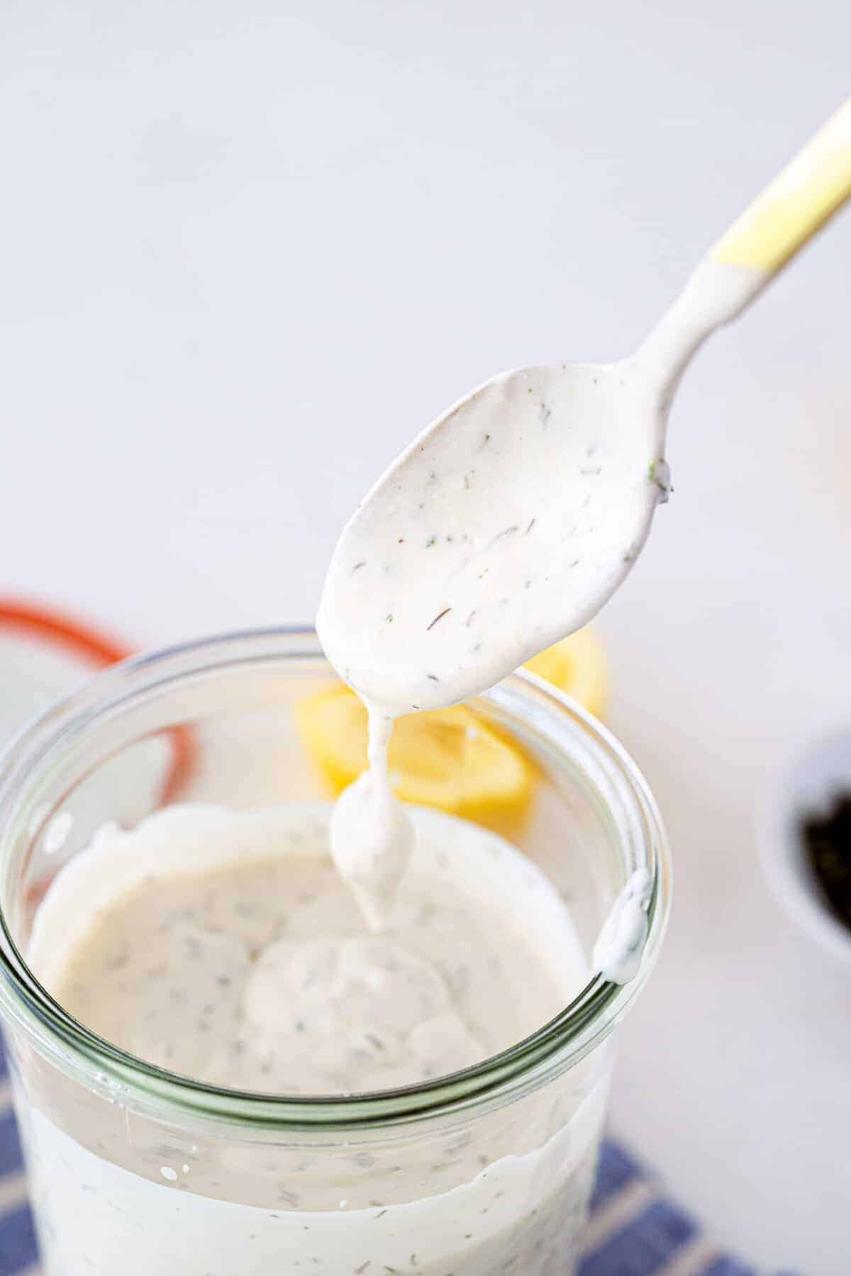 spoon full of homemade Ranch dressing