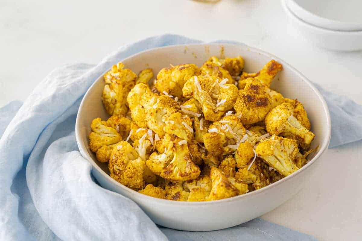 roasted cauliflower in white bowl