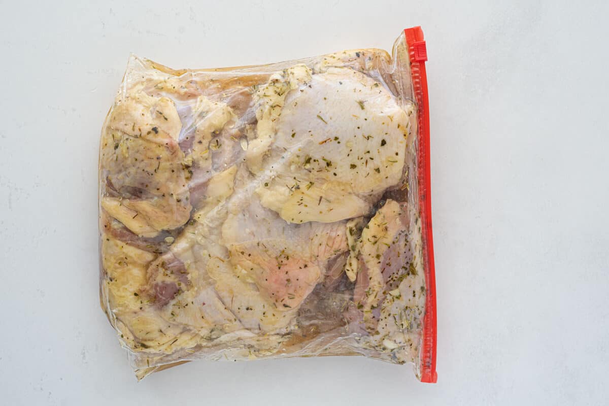 Lemon Garlic Chicken Marinating in a Sealable Bag