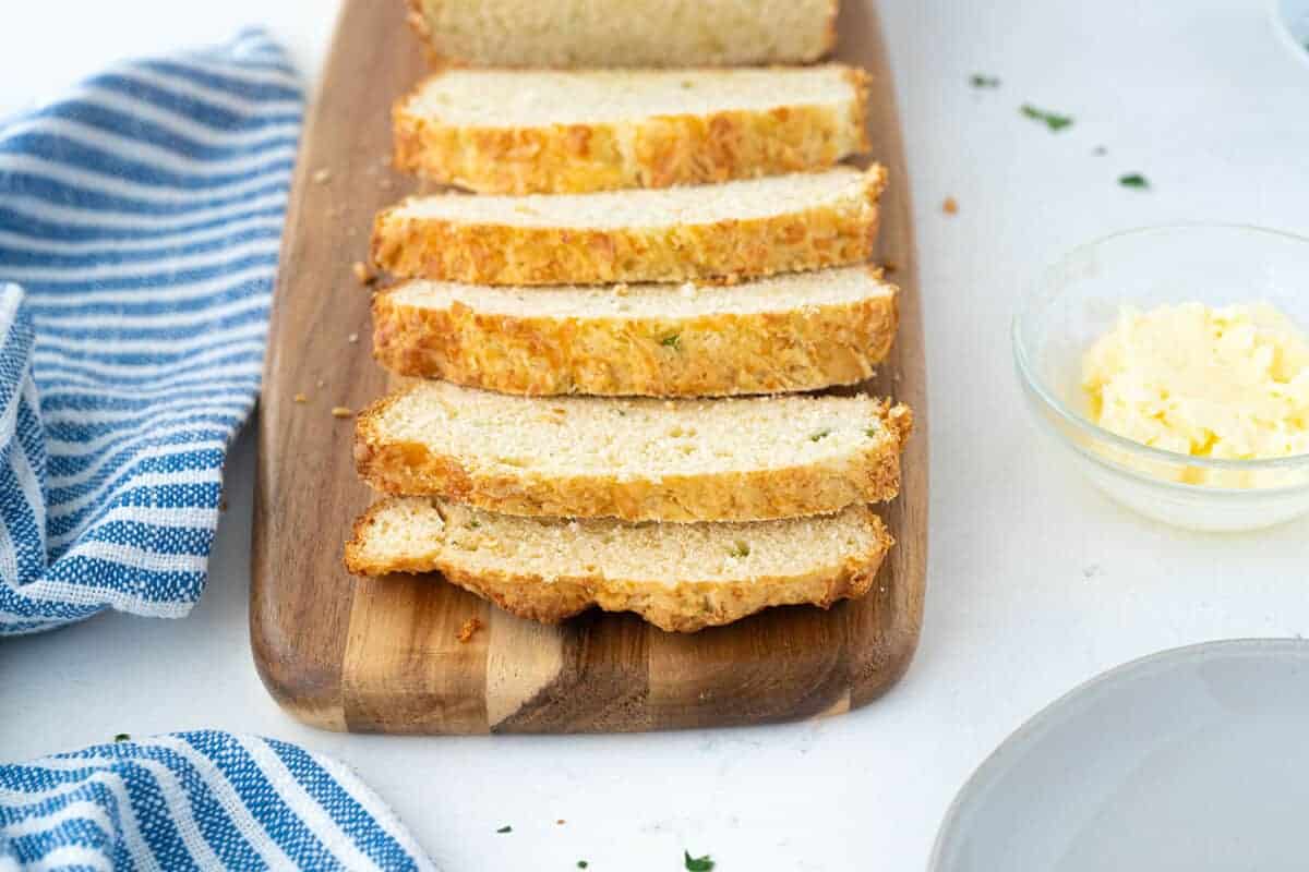 onion bread sliced on a wooden board